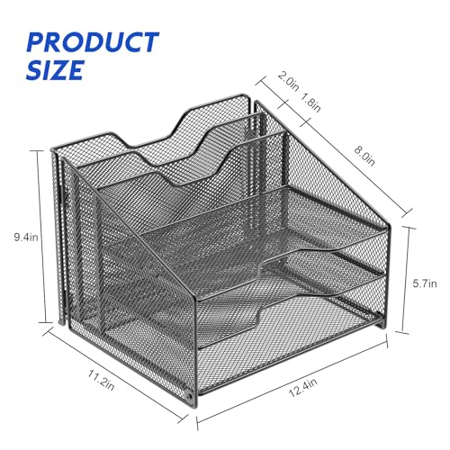 Samstar Mesh Desk File Organizer Letter Tray Holder, Desktop File Folder Holder with 3 Paper Trays and 2 Vertical Upright Section, Black. image 3