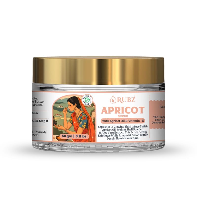 Rubz Apricot Body Scrub for Tan Removal | Exfoliator Creamy Bathing Body Scrub for Dry Skin | Exfoliating Scrub for Body for Women and Men | Natural and Vegan - 50gm-image-37