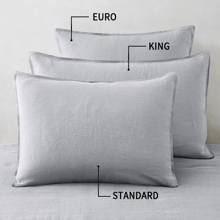 Miniatura 2 de ATLINIA Fundas de almohada de lino Euro Sham  26 x 26 pulgadas, juego de 2 fundas de almohada neutras refrescantes, color gris claro