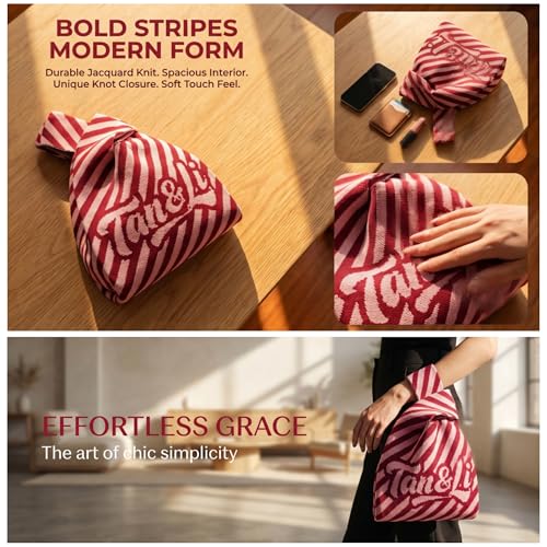 Image of Thickened Knot Bag for Women | Aesthetic Striped Knitted Mini Tote Handbag | Cute Cloth Pouch for Phone, Keys & Makeup | High-Elasticity Wristlet Purse for Cafe & College