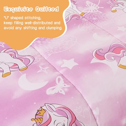 Image of Yibeizi Unicorn Kids Comforter Set for Girls Twin Lavender Bedding