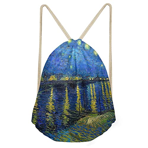 KIDVOVOU Print Drawstring Backpack String Bag Lightweight Gym Sackpack for Men Women Sport Hiking Yoga Gym Swim Travel Beach,Starry Night Over the Rhone