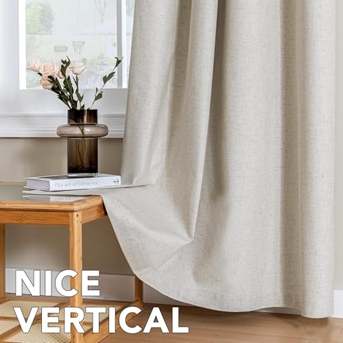 Image of H.VERSAILTEX Linen Curtains 100% Blackout Curtains for Bedroom 120 inch Long Full Light Blocking Nature Linen Blended Window Curtains for Living Room Nickel Grommet (2 Panels, Heathered Linen)