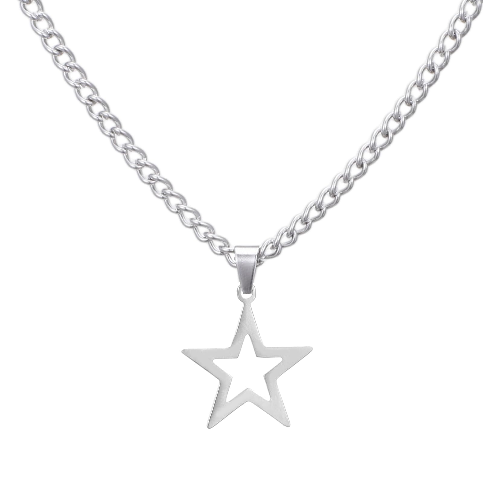 Collana con ciondolo a forma di stella cava, semplice collana con stella, in argento, alla moda, girocollo, per uomo e donna