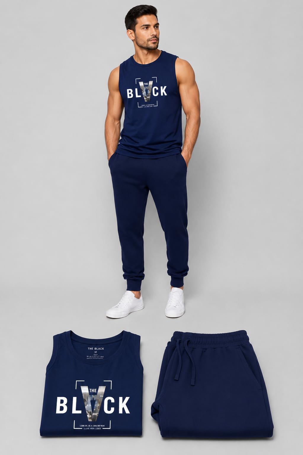 ray & fox gym vest with track pant combo (IN, Alpha, M, Regular, NAVY)-picture-14