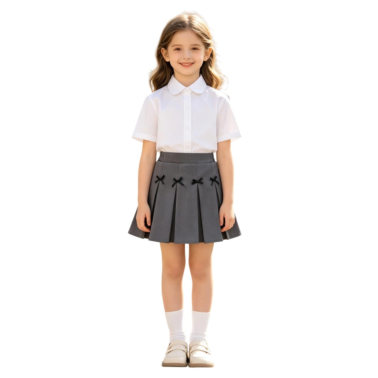 Générique Jupe plissée élégante pour Filles avec détail nœud, Jupe d'été légère doublée pour Petites Filles (Grey, 7-8 Years)
