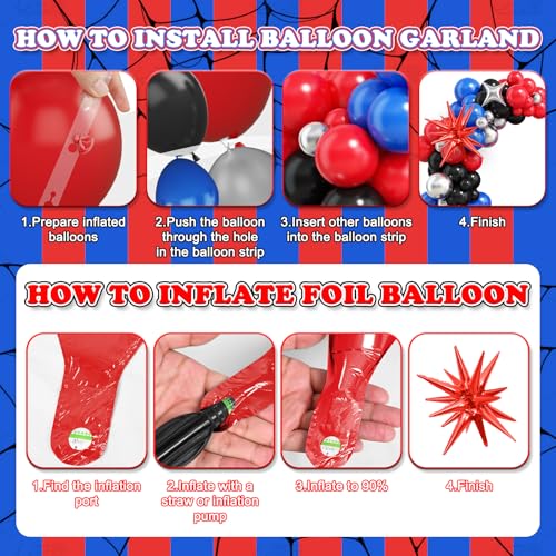 Dagelar 4Th Spiderman Birthday Balloons Decorations, Spiderman Balloon Arch Kit With Royal Blue Black Red Silver Balloons, 40 Inch Red Number 4 Balloon Tower, Star Foil Balloons For Boys Superhero Theme Party thumb #6