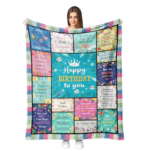 Fouca Birthday Gifts for Women Girl Gifts for Women Birthday Unique Mom/Sister/Grandma/Wife Flower Birthday Decorations Throw Blanket 60X50