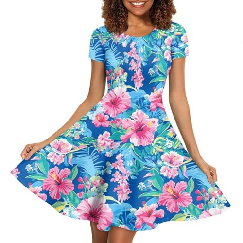 Image of AFPANQZ Womens Casual Summer Lightweight Vintage Dress Short Sleeve Midi Dress Knee-Long Luxury Formal Dress
