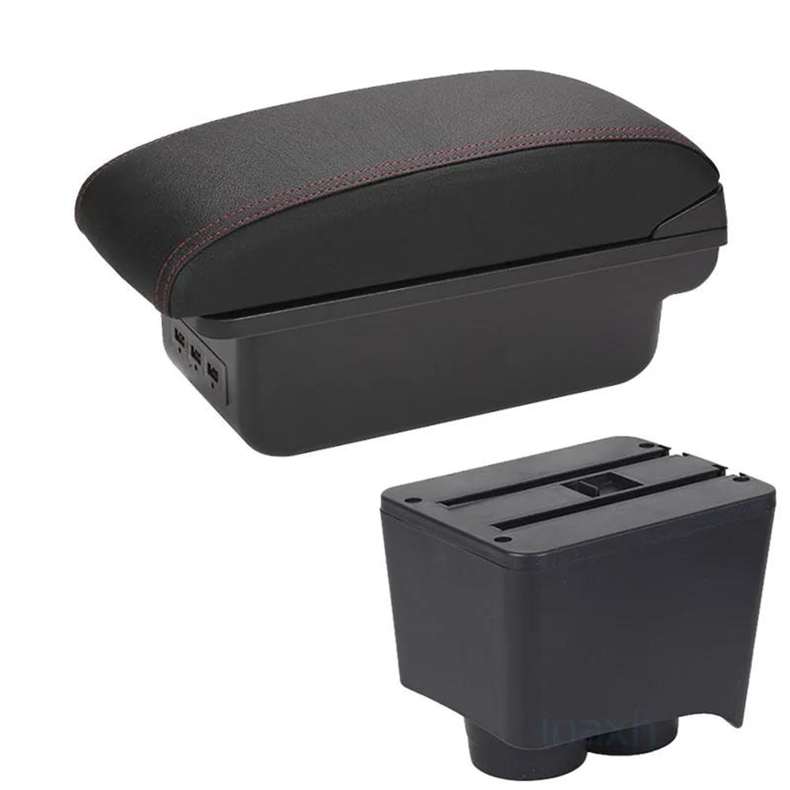 NMJLQW Storage Rack Car Center Console Storage Box Multifunctional Storage Box Interior Accessories For Polo 9N 3 2002-2009(B1 Black red 3USB)