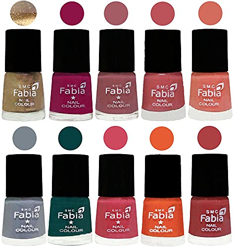 Image of SMC Fabia ALL IN ONE (PACK OF 10), Long Lasting Glossy Nail Polish, 6 ml Each, All Vibrant Colours,01912