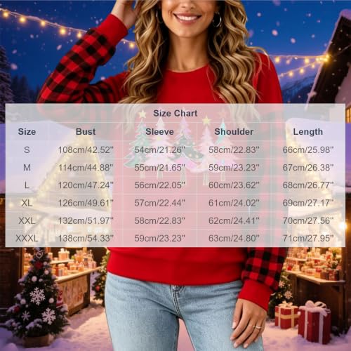 YNCSZEC Vintage Christmas Sweatshirts Women Casual Plaid Long Sleeve Pullover Crewneck Printed Xmas Sweaters Tops Red funny xmas sweatshirts S - image 4