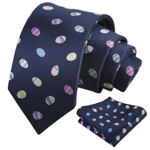 Alizeal Mens Easter Egg Ties Mens Prom Party Regular Necktie and Handkerchief Set Easter Egg