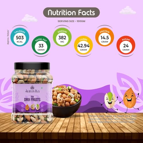Image of Auravita Mix Dry Fruit 500GM | Healthy Mixed Nuts and Seed with Almonds, Cashews, Dates, Pumpkin Seeds, Candied Amla | Reusable Jar Pack Of 1