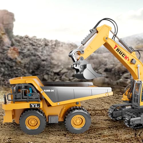 Image of Dwi Dowellin Remote Control Dump Truck Toys for Boys 4-7,Construction Rc car with Lights /Sounds for Kids Age 8-12 Year Old,Ideal for Boys Age 3+