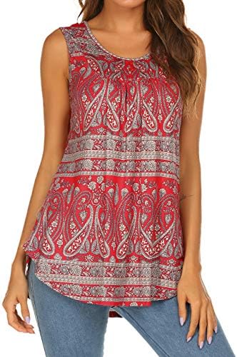 Halife Women's Boho Paisley Printed Tank Tunic Tops Sleeveless Tee Shirt Red1,XXL