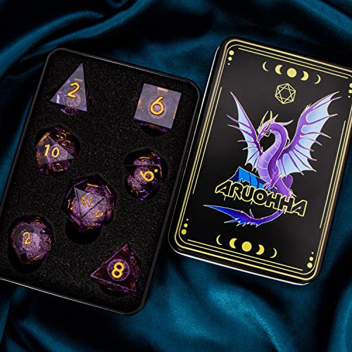 Aruohha Dnd Quicksand Dice, 7Pcs Resin Sharp Edged Dice Set For Dungeons And Dragons, Handmade Rpg Dice Set, Translucent Polyhedral D&D Dice, Role Playing Dice Set D20 D12 D10 D8 D6 D4 With Gift Box #TOP5