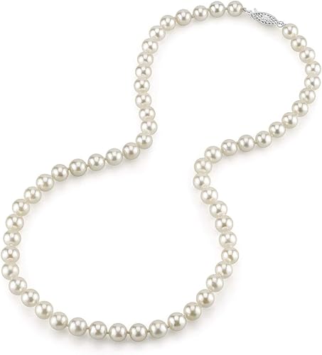 The Pearl Source Akoya - Collar de perlas japonesas blancas para mujer, collar de perlas de oro de 14 quilates, collar de perlas de 18 pulgadas de