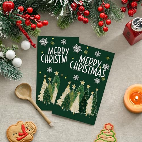 Horaldaily 100 Christmas Disposable Paper Decorative Guest Napkins, Green Merry Christmas Tree Snowflakes Hand Towel for Party Lunch Dinner Kitchen Bathroom Decoration – Image 3