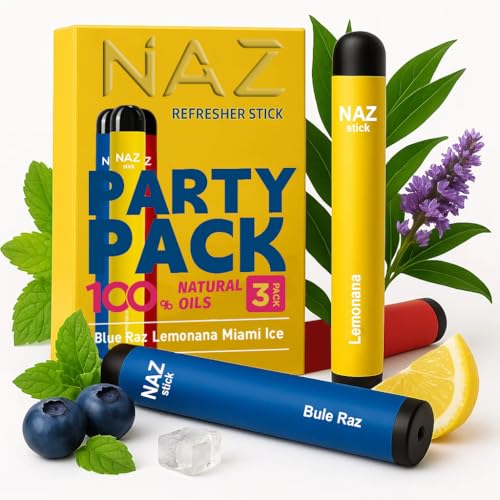 Naz Menthol Herbal Nasal Stick - Spearmint Camphor Eucalyptus Extracts w/Mist Electric Nasal Inhaler for Aromatherapy ICY Refreshing & Instant Focus Herbal Diffuser Pen - 3Pak