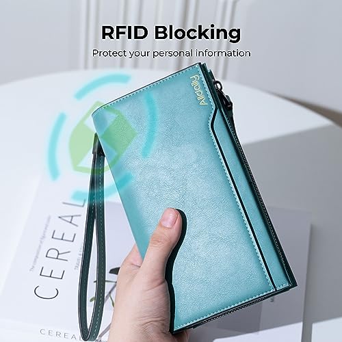 Alldialy RFID 24 Credit Card Holder Wallet, Large Capacity Wristlet Wallet for Women with Zipper (Purist Blue)2