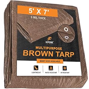Multipurpose Protective Cover Brown Poly Tarp 5′ x 7′ – Durable, Water Resistant, Weather Resistant – 5 Mil Thick…