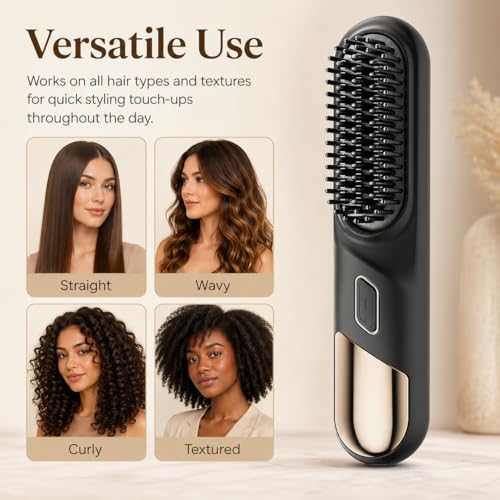Cepillo alisador de cabello inalámbrico mini portátil negro miniatura 3