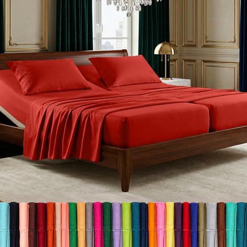 Image of Elegant Comfort Luxurious 1500 Premium Hotel Quality Microfiber Three Line Embroidered Softest 5-Piece Bed Sheet Set, Wrinkle and Fade Resistant, Split King, Rust