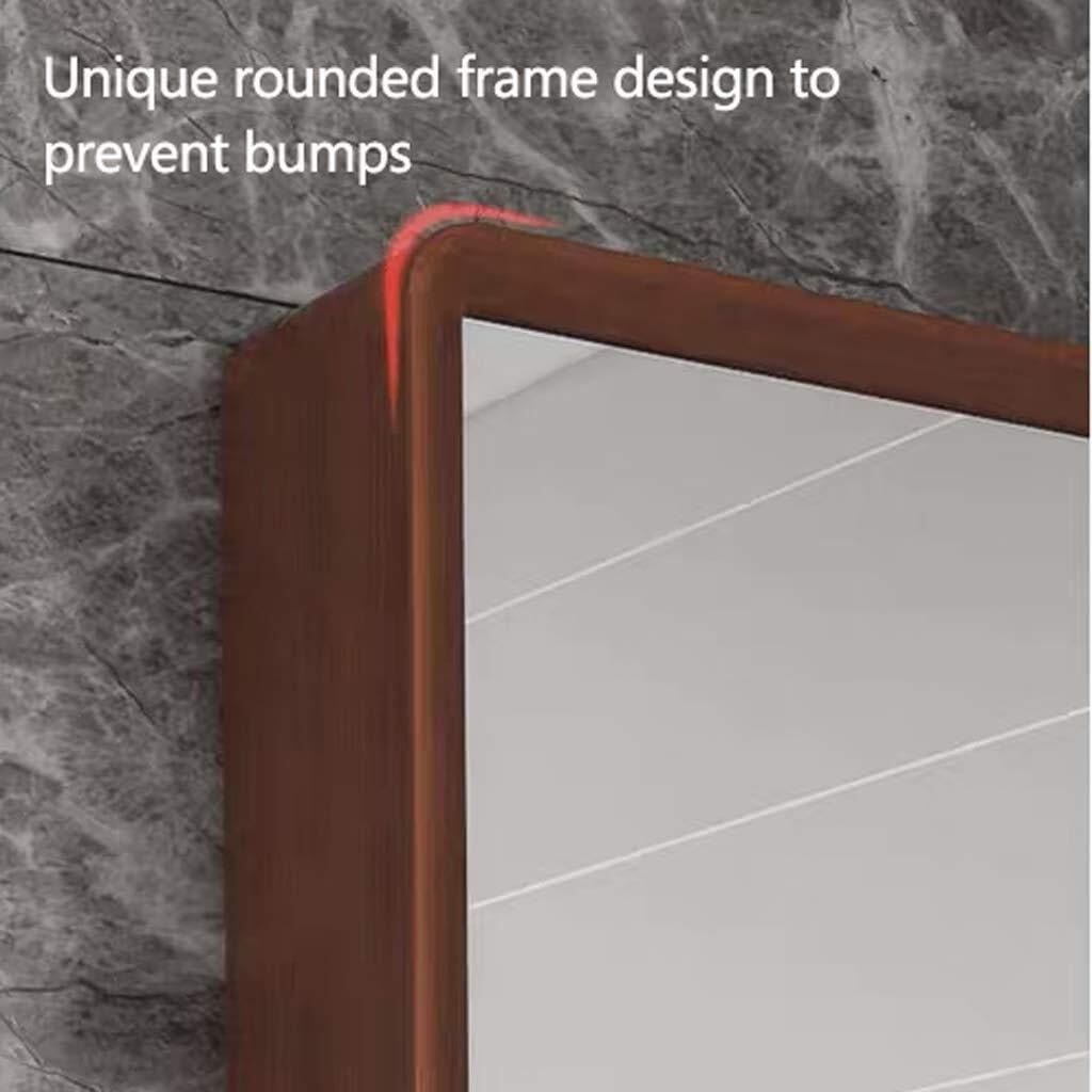 Bathroom Wall Cabinet, Open Storage with Mirror, Rounded Border Design, White, Brown, for Bathroom, Kitchen, Bedroom (110cm)(Brown,60cm)