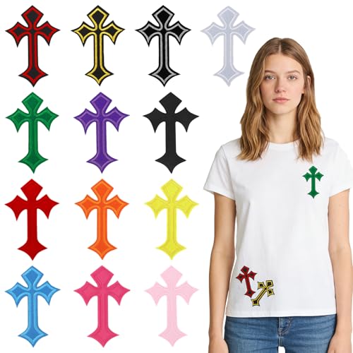 Lyxbone 13PCS Chrome Heart Patches for Backpacks Cross Patch for Jeans Multicolor Iron on Patches for Clothes Jean Hats Pants Shoes T-Shirts Embroidery Patch Iron on Christian Gifts for Women