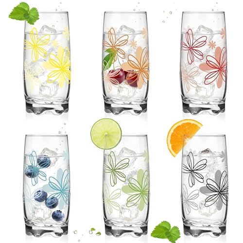 Lot de 6 verres avec imprimé floral - 350 ml - Avec joli fond - Grand format