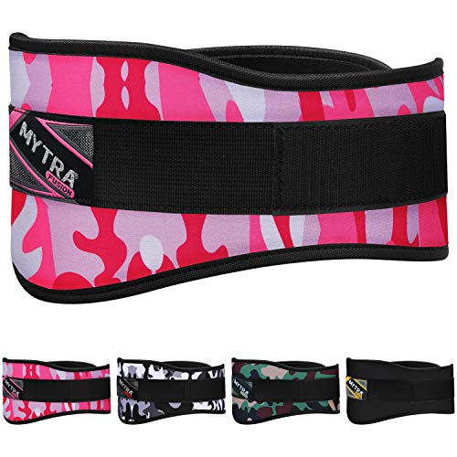 Mytra 6 inch N8 Weight Lifting Curved Belt (Camo Pink, X-Small)