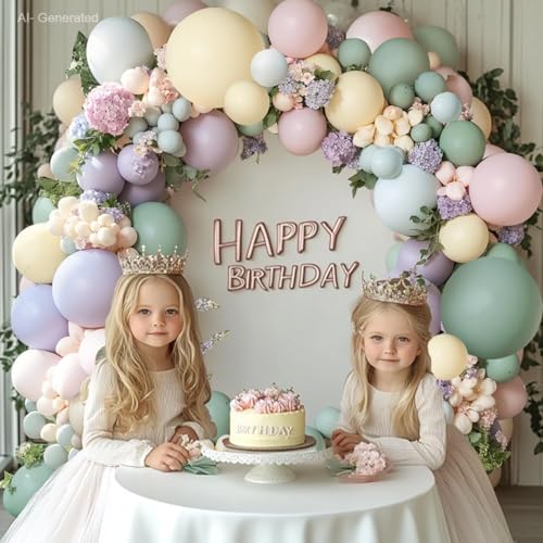 Image of Dusty Green Pink Purple Balloons Arch Kit, Double Stuffed Pastel Balloons Dusty Pink Mist Green Ivory Lavender Balloon for Birthday Boho Garden Party Wedding Wildflower Flower Butterfly Decorations
