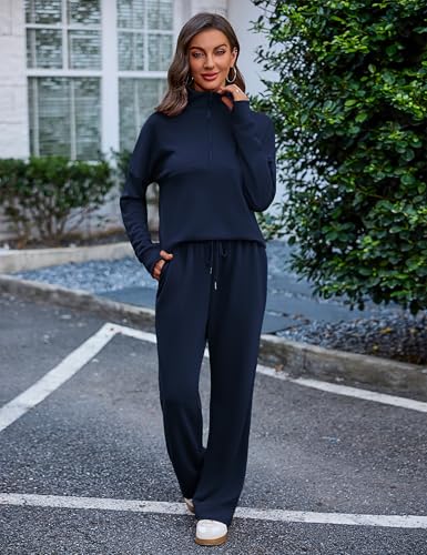 Totatuit Womens Sweatsuits 2 piece Set Lapel Half Zip Oversized Sweatshirts and Wide Leg Pants Tracksuit Travel Outfit4