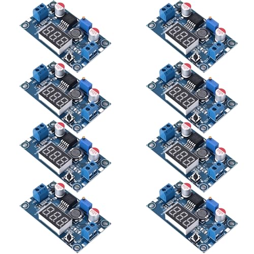 Image of LM2596 DC-DC Buck Power Converter Module, Adjustable Voltage Regulator 4-40V to 1.25-37V Buck Converter with LED Voltmeter Display (Pack of 8)