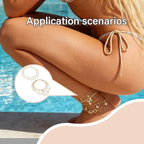 Image of Anklets for Women Fancy, Stylish Payal for Woman, Layered Shell and Starfish Pearl Beaded Anklet Set, Adjustable Beach Jewellery for Girls, Boho Accessories for Summer Festivals