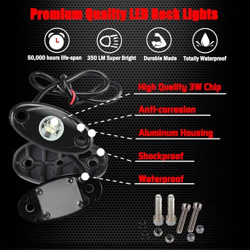 6 Pods LED Rock Lights, Ampper Waterproof LED Neon Underglow Light for Car Truck ATV UTV SUV Offroad Boat Underbody Glow Trail Rig Lamp (Yellow) - Thumbnail 4