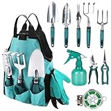 Gartengeräte, Gartengeräte-Set, Leichte Aluminiumlegierung Rostbeständig, Gartengeräte-Set, ideale Gartengeschenke, Gartengeräte mit Handschuhen (Dunkelgrün 11 Stück)