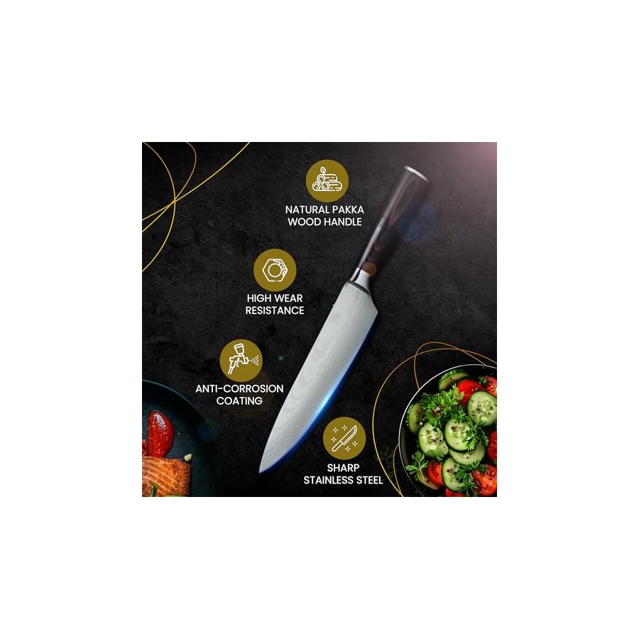 Diversity DS Professional Chef Knife Set - 20 PCS Japanese Kitchen Knife Set with Bag - includes Wooden Cutting Board, Knife Cleaning Brush, Knife Sheaths, Knife Sharpener and Finger Guard