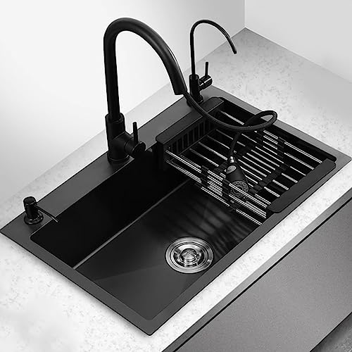 Évier simple à robinet noir en acier premium pour rénovation haut de gamme