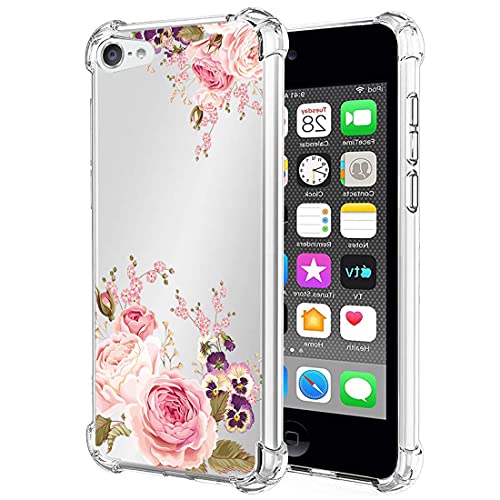 Yerebel Coque pour iPod Touch 7 / iPod Touch 6 / iPod Touch 5 Transparent Étui de Protection en Antichoc avec Coins Renforcés, Clair Mince Souple TPU pour Apple iPod Touch 5/6 / 7th Fleur de Rose
