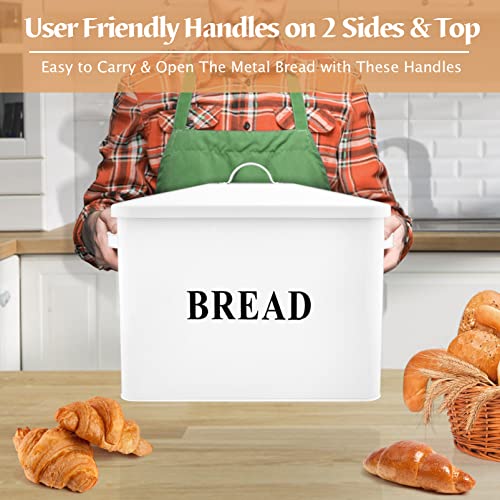 Teamfar Bread Box For Kitchen Countertop, 13.1’’ X 11.8’’ X 7.3’’ Steel Metal Large Modern Collection Farmhouse Bread Container With Lid, High Capacity Bread Storage & Holds 2+ Loaves #TOP3