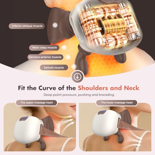 4D Neck Massager,Shoulder Hot Compress Massager, a wireless and portable massager that simulates human hand operation,suitable for relieving neck pain and relaxing muscles,with 3 adjustment modes. - Image 4