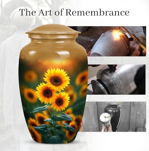 Image of Yellow Sunflower Urns for Human Ashes Male - Burial Urns for Ashes for Women - Large Urn Sunflower for Human Adult Mom and Dad - Large Cremation Urn for Mother and Father 10inch