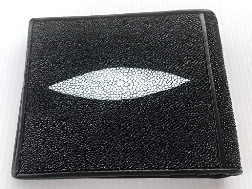 Julie Genuine Real Stingray Skin Leather 2 Eye Man Bifold Shiny Black Wallet3