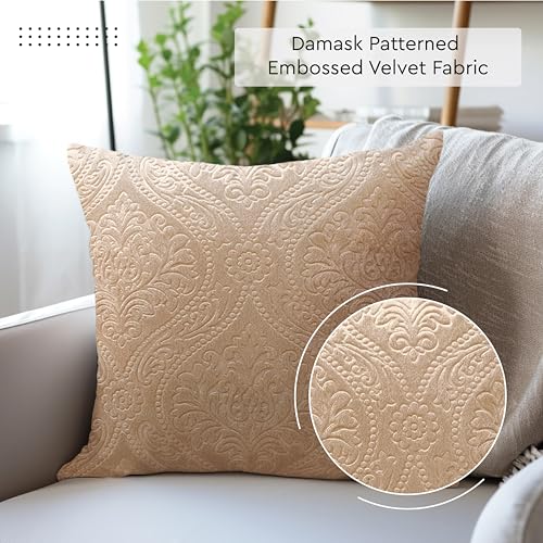 Image of Encasa XO Velvet Cushion Covers, No Inserts, Set of 2, Beige | 24 inchx24 inch | Machine Washable | Soft & Durable | Hidden Zipper, Sofa Decor