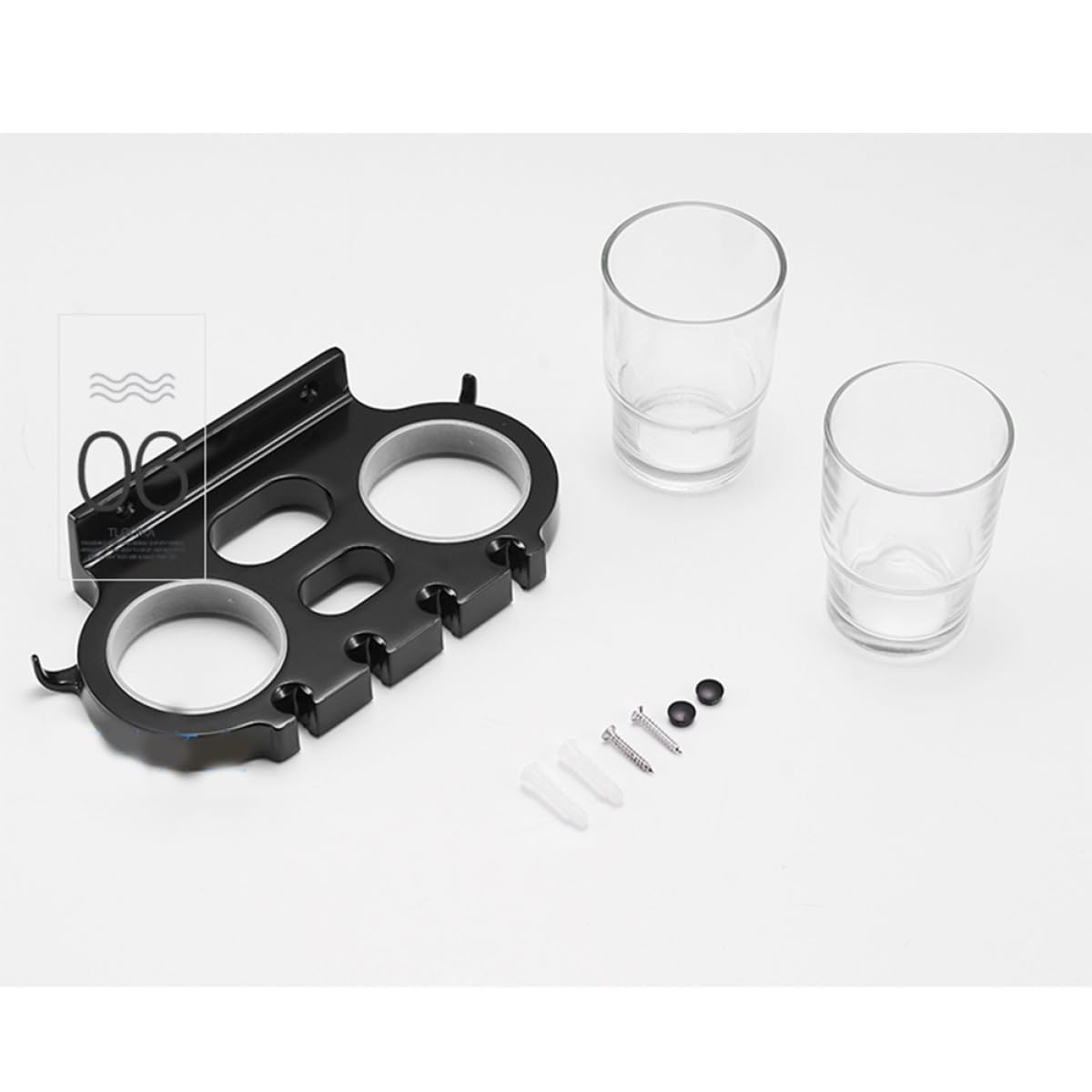 Portacepillos de Dientes con Vasos Doble de Aluminio Space Negro | Ganchos, Diseño Multifuncional, Acabado Anti Óxido, Soporte de Baño con Doble Taza