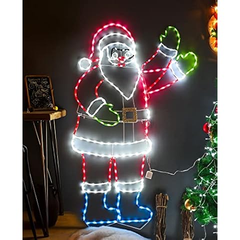 ZHOUDUIDUI 5FT 273 LED Santa Claus Light, Colorful Neon Light Sign Animated Christmas Decoration for Indoor Outdoor Yard Home Garden Christmas Festival Party Decoration Cover