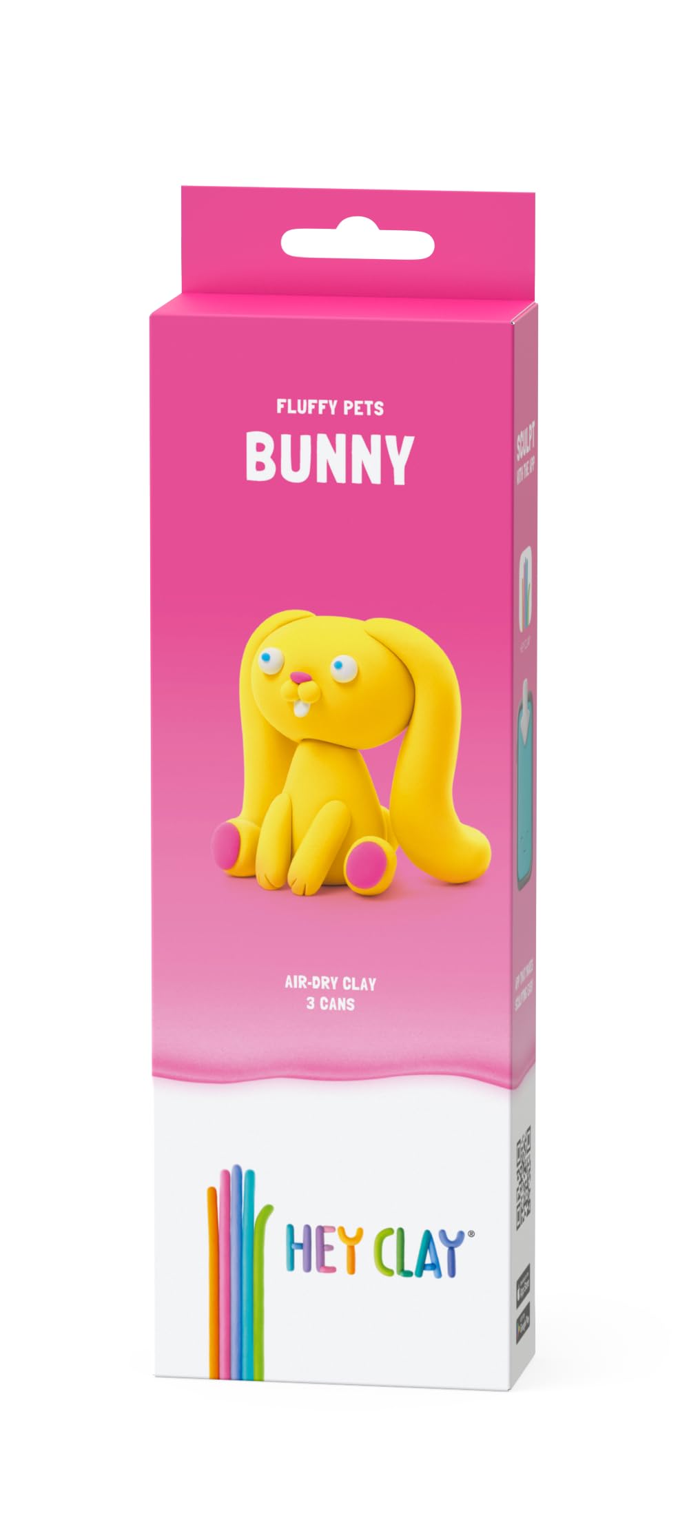 Hey Clay Fluffy Pets - Claymate Bunny - Colorful Modeling Air Dry Clay for Kids - Air Dry Clay Kit 3 Cans with Fun Interactive App