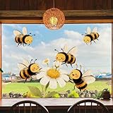 3-in-1 Bee Self-Adhesive Window Sticker – Cute Cartoon Bees Collecting Honeydew | Durable PVC, Easy Application | for Bedrooms, Living Rooms, Studies, Bathrooms, Hallways | Playful Home Accent